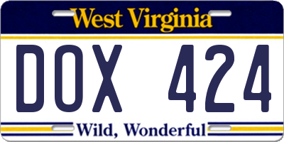 WV license plate DOX424