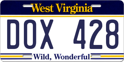 WV license plate DOX428