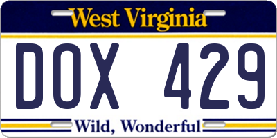 WV license plate DOX429