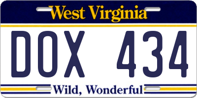 WV license plate DOX434