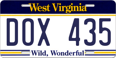 WV license plate DOX435