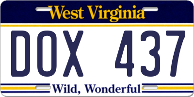 WV license plate DOX437