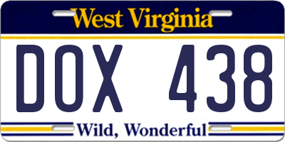 WV license plate DOX438