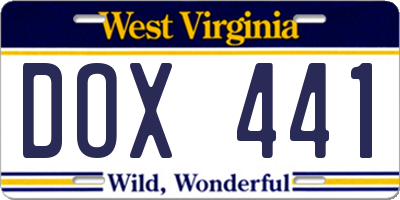 WV license plate DOX441