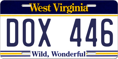 WV license plate DOX446