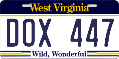 WV license plate DOX447