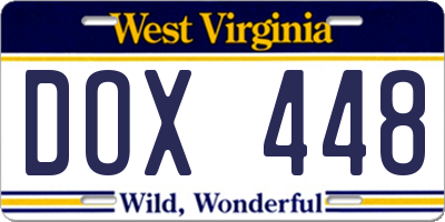 WV license plate DOX448