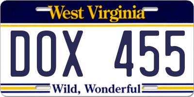 WV license plate DOX455