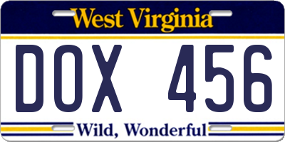 WV license plate DOX456