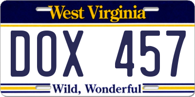 WV license plate DOX457