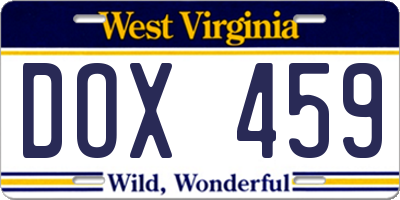 WV license plate DOX459