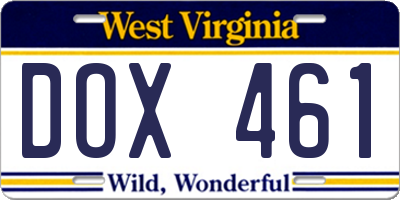 WV license plate DOX461