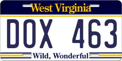 WV license plate DOX463