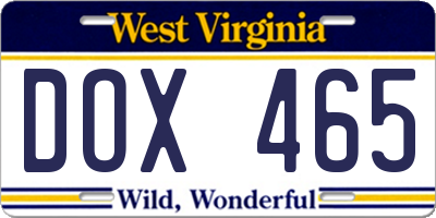 WV license plate DOX465