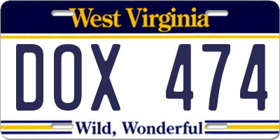 WV license plate DOX474