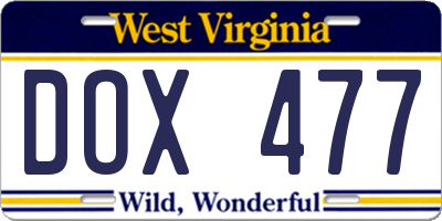 WV license plate DOX477
