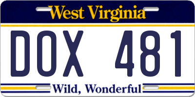 WV license plate DOX481