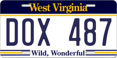 WV license plate DOX487