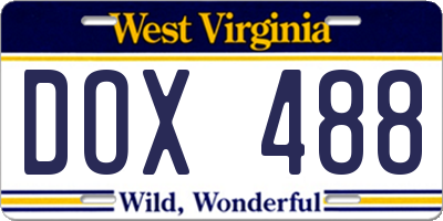 WV license plate DOX488
