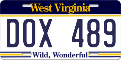 WV license plate DOX489