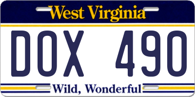 WV license plate DOX490