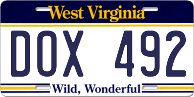 WV license plate DOX492