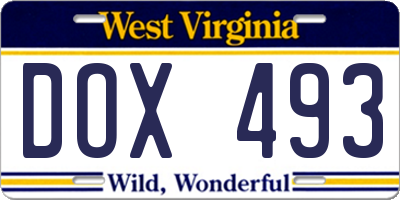 WV license plate DOX493