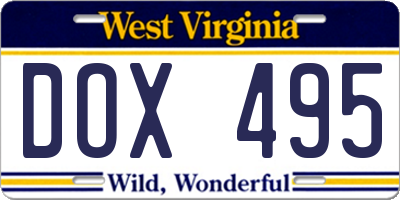 WV license plate DOX495