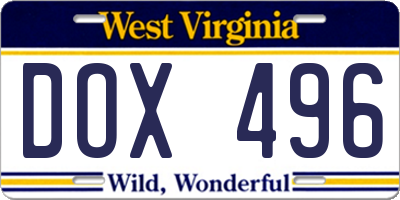 WV license plate DOX496