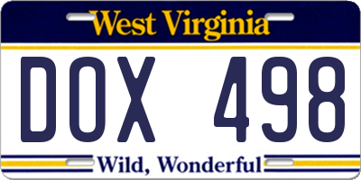 WV license plate DOX498