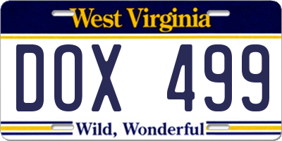 WV license plate DOX499