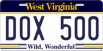 WV license plate DOX500