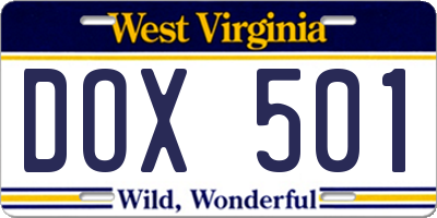 WV license plate DOX501
