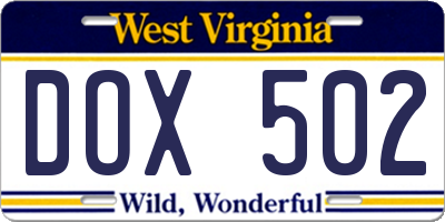 WV license plate DOX502