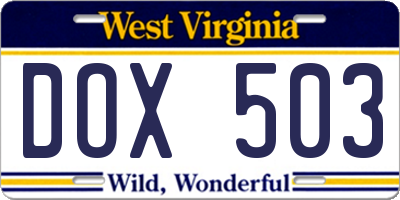 WV license plate DOX503