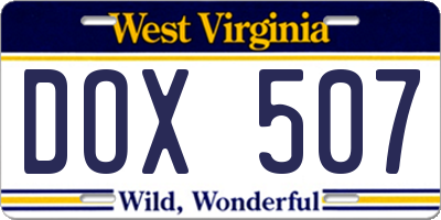 WV license plate DOX507