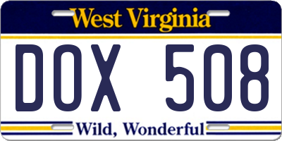WV license plate DOX508