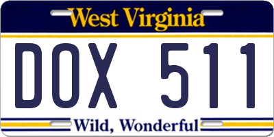 WV license plate DOX511