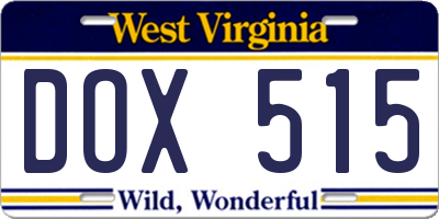 WV license plate DOX515