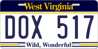 WV license plate DOX517