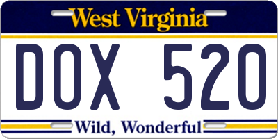 WV license plate DOX520