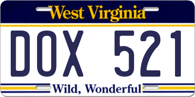 WV license plate DOX521