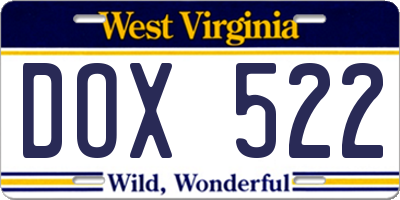 WV license plate DOX522