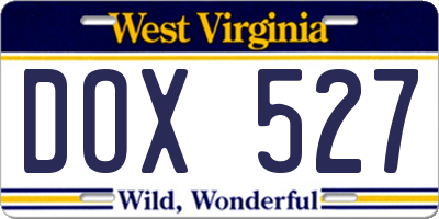 WV license plate DOX527