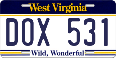 WV license plate DOX531