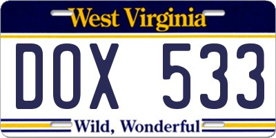 WV license plate DOX533