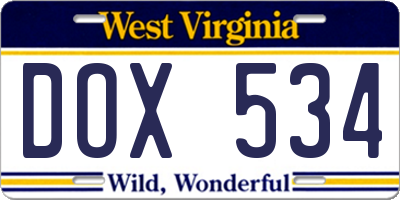 WV license plate DOX534
