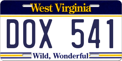 WV license plate DOX541