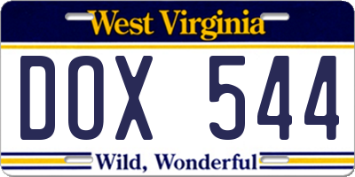 WV license plate DOX544