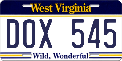 WV license plate DOX545